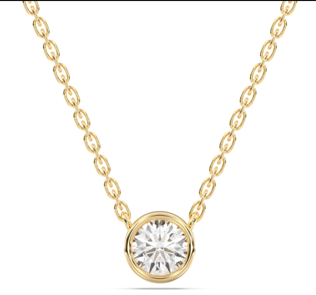 14K Yellow Gold 1.09CTW Lab Grown Diamond Round Bezel Solitaire Necklace (101639)