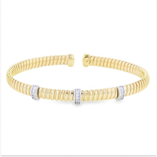 PiyaRo Placatto Silver & Yellow Gold Plating Flex Diamond Bangle (101734)