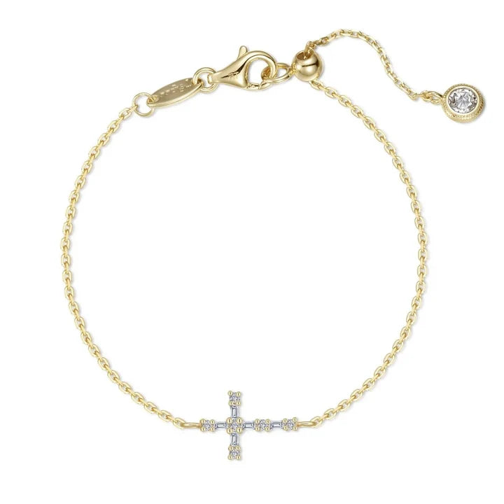 Lafonn Sterling Silver Gold Plated Simulated Diamond Baguette Cross Bracelet