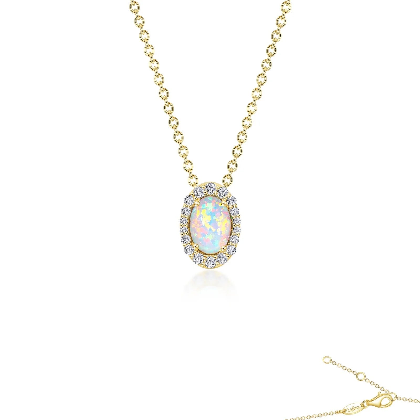 LaFonn Vintage Inspired Halo Oval Opal Necklace (101780)