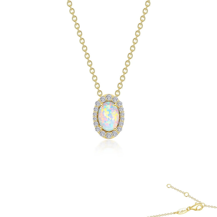 LaFonn Vintage Inspired Halo Oval Opal Necklace (101780)