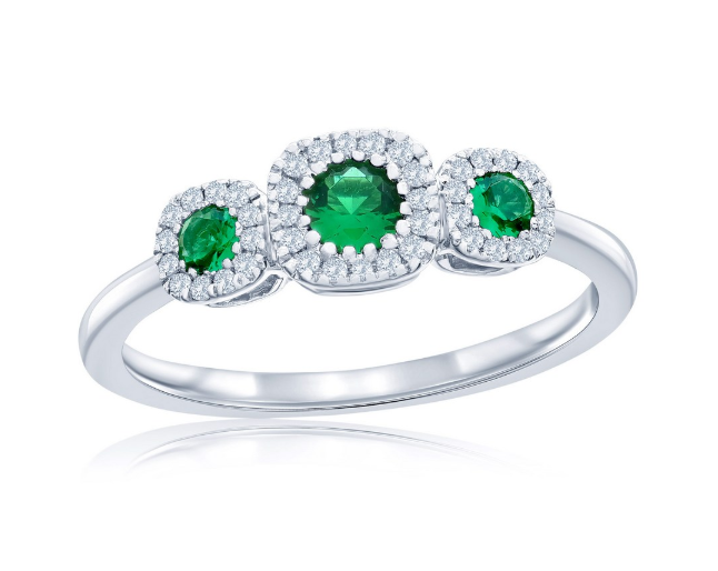Sterling Silver, Lab-Grown 0.24ct Emerald, & 0.10ct Natural Diamond Ring Size 7 (101872)