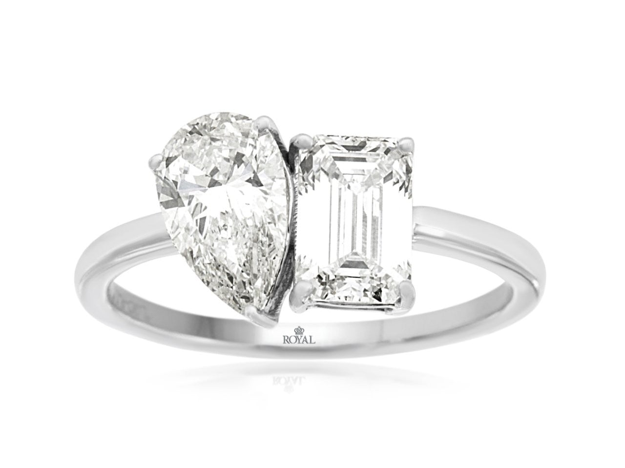 Oval &amp; Emerald Lab Grown Diamond 2-Stone Ring – 14K White Gold
