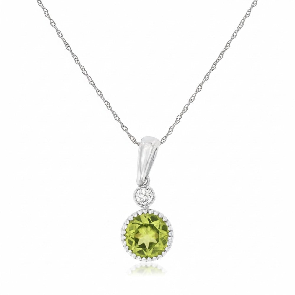 14K White Gold Peridot & Diamond Pendant (101913)