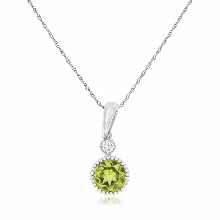 14K White Gold Peridot & Diamond Pendant (101913)