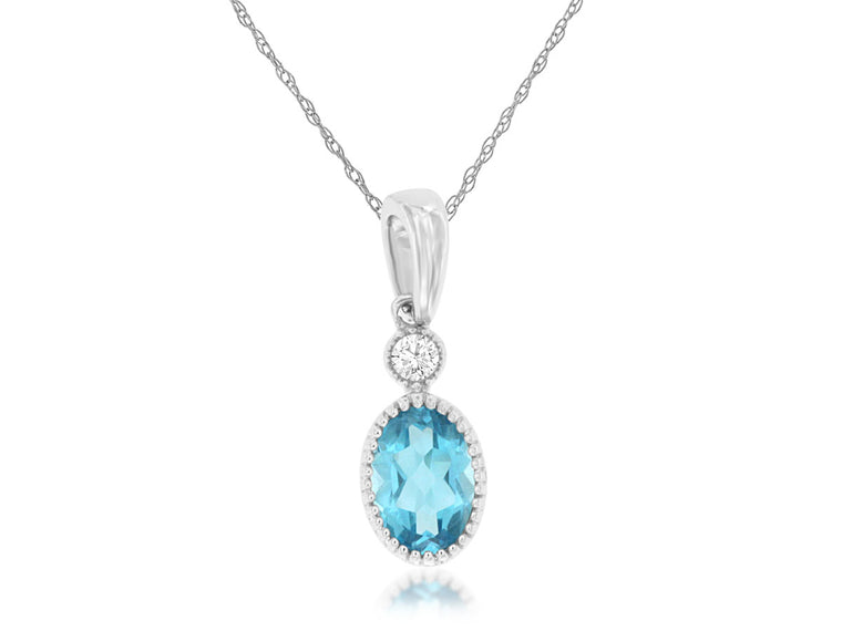 14K White Gold Blue Topaz and Diamond Pendant (101914)