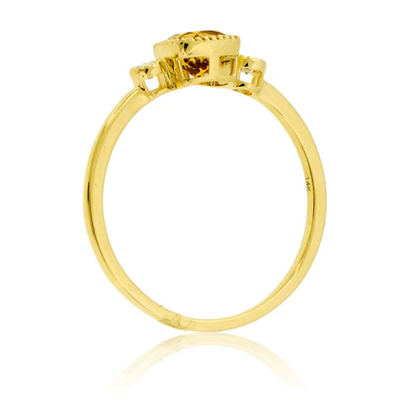 14K yellow gold cushion-cut citrine and diamond milgrain ring, alternate view, SKU 101915