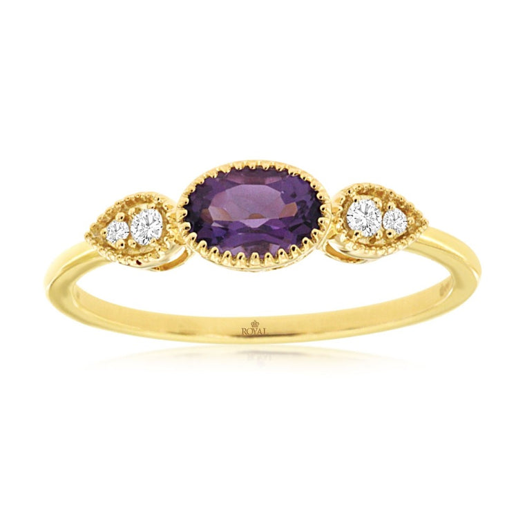 14K Yellow Gold Amethyst and Diamond Ring (101916)