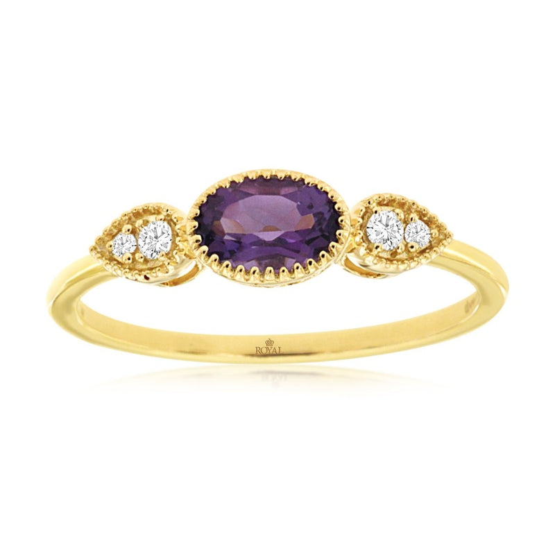 14K Yellow Gold Amethyst and Diamond Ring ( 101916)