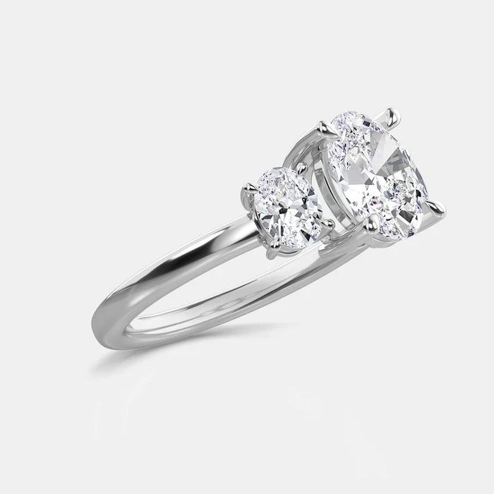 14K White Gold Three Oval Lab Grown Diamond Engagement Ring 2.79CTW (102027)