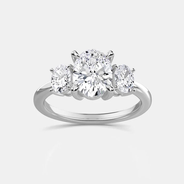 14K White Gold Three Oval Lab Grown Diamond Engagement Ring 2.79CTW (102027)