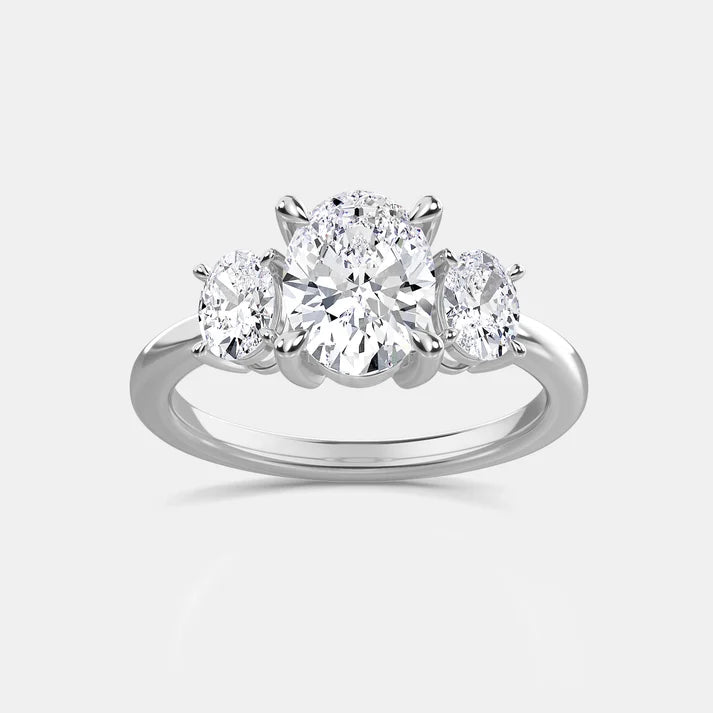 14K White Gold Three Oval Lab Grown Diamond Engagement Ring 2.79CTW (102027)