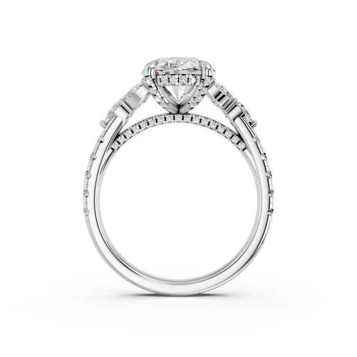 14K White Gold Oval Floral Diamond Engagement Ring 3.98 CTW (102077)