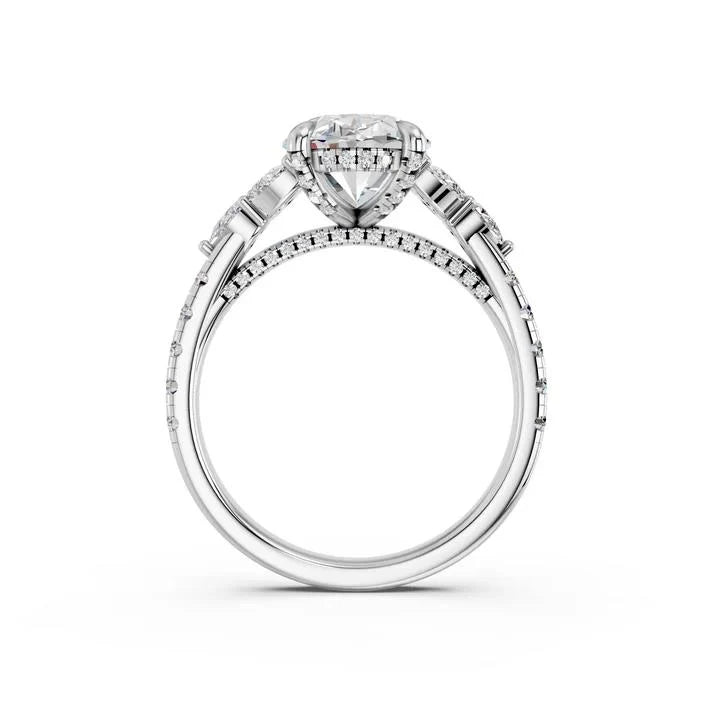 14K White Gold Oval Floral Diamond Engagement Ring 3.98 CTW (102077)