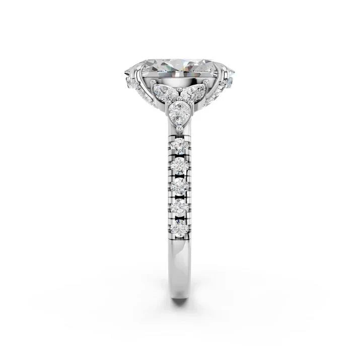 14K White Gold Oval Floral Diamond Engagement Ring 3.98 CTW (102077)