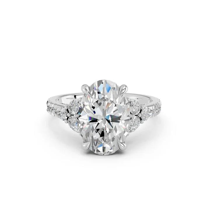 14K White Gold Oval Floral Diamond Engagement Ring 3.98 CTW (102077)