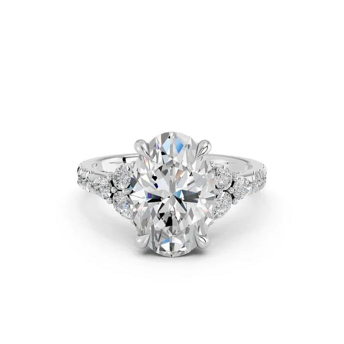 14K White Gold Oval Floral Diamond Engagement Ring 3.98 CTW (102077)