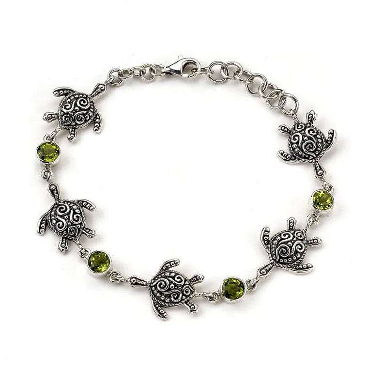 Samuel B. Royal Bali Sterling Silver Turtle & Peridot Bracelet (102174)