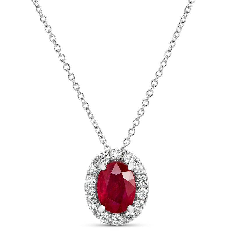 Ruby 0.41 CT & Diamond Halo 1/5 CTW  Necklace  14K White Gold (100928)