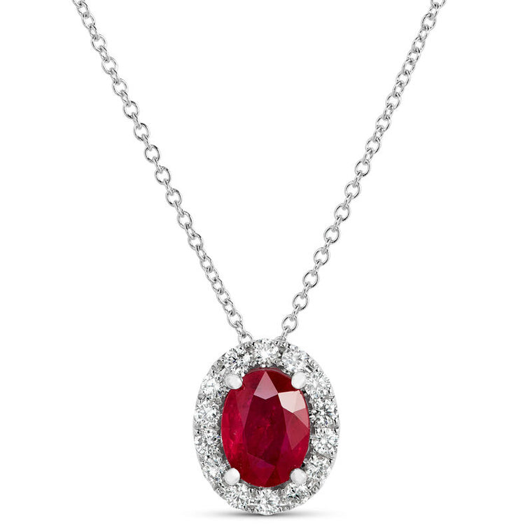 Ruby 0.41 CT & Diamond Halo 1/5 CTW  Necklace  14K White Gold (100928)