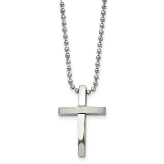 Chisel Stainless Steel Brushed and Polished Cross Pendant on an 18 inch Ball Chain Necklace (95794)