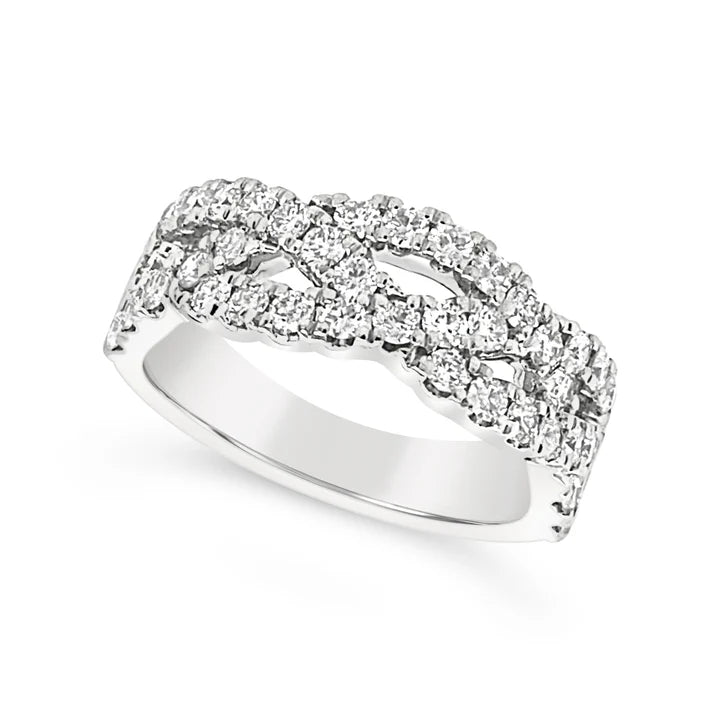 Three Row Crossover Design Diamond Wedding Band 14K White Gold 1CTW