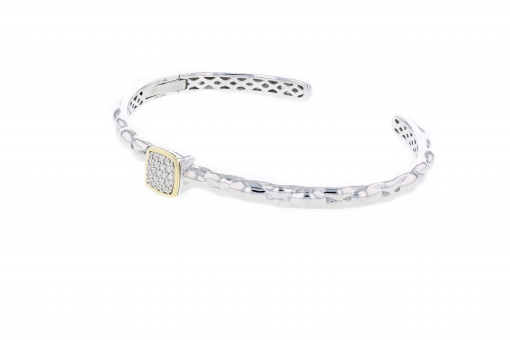 PiyaRo Diamond, Sterling Silver and 14K Yellow Gold Hinged Cuff Bracelet (97217)