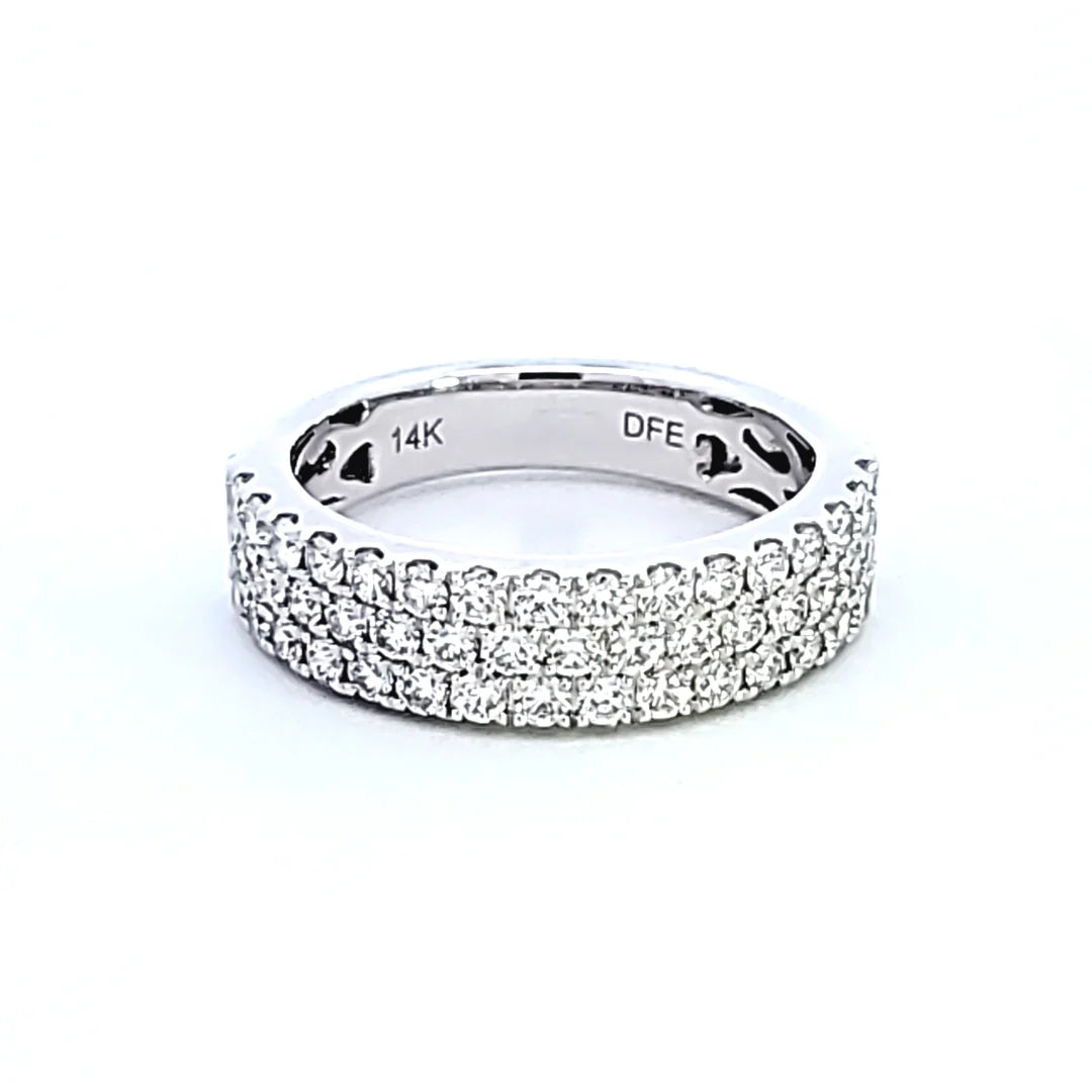 Three Row 14K White Gold Diamond Pave Wedding Band/Anniversary