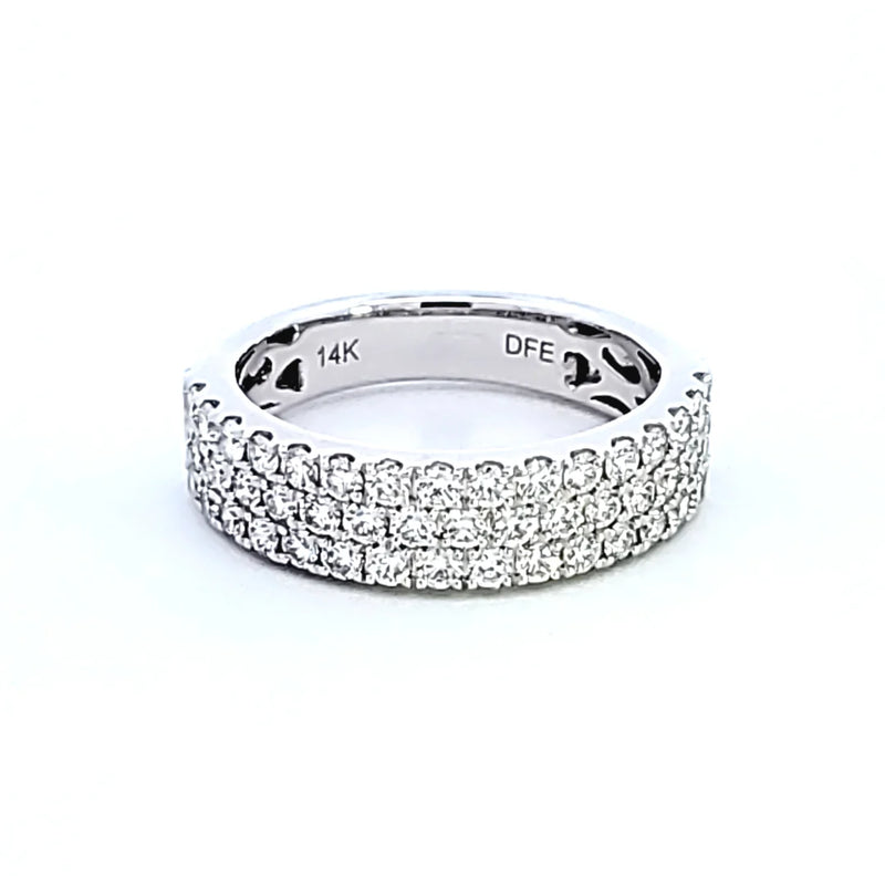 Three Row 14K White Gold Diamond Pave Wedding Band/Anniversary