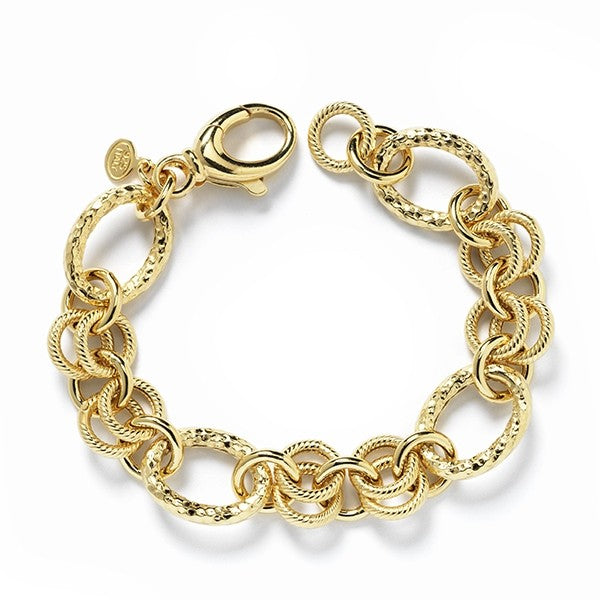 Southern Gates® Athena Gold Plated Bracelet   Sunset Collection   Hammered ovals, textured circles 7.5" All Sunset Collection styles are Palladium over Sterling Silver with a 14K Hamilton finish. Made in Italy
