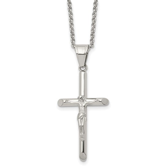 Chisel Stainless Steel Polished Crucifix Pendant on a 22 inch Rolo Chain Necklace (98882)