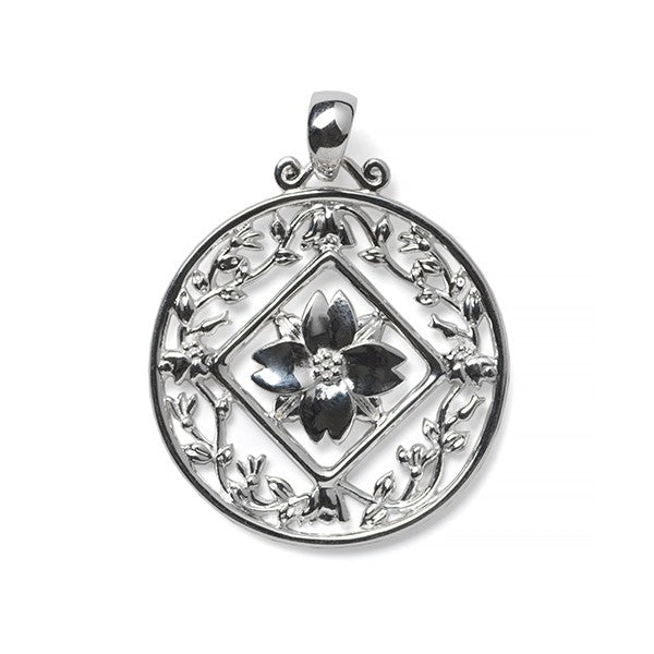 Southern Gates® Diamond-Cut Dogwood Pendant Courtyard Series 28mm 925 Sterling Silver Designed and distributed in Charleston, SC   Celebrate historic Southern gardens featuring wrought iron elements of sweet blooms, scrolling vines and lush landscapes.