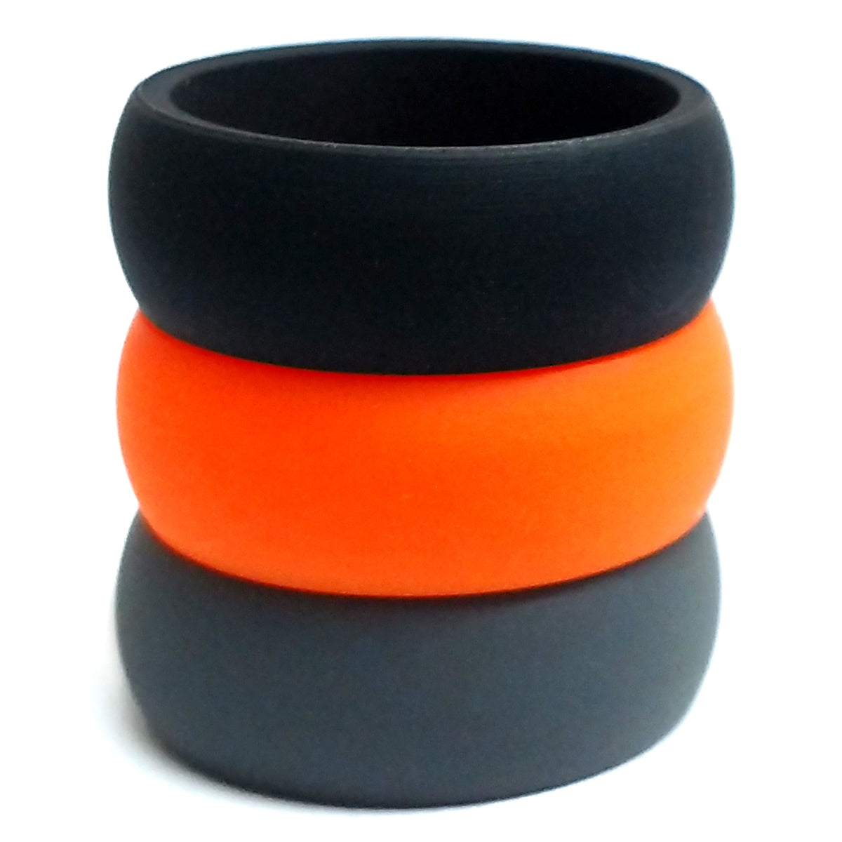 If you need a safe ring to wear to work, gym, or you just want another option to your traditional metal ring, this Silicone Ring by AKTYVUS™ is an excellent choice. Don't sacrifice your style and comfort just because you do not feel comfortable wearing your regular band all the time. QTY - 3 - black, orange, grey.