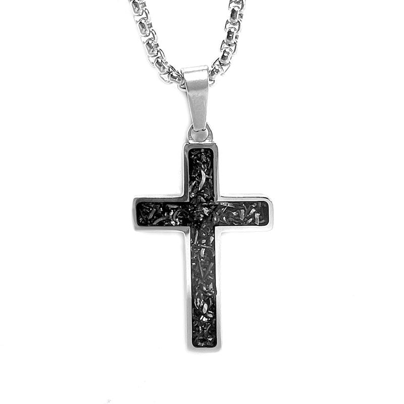 Reversible Crushed Meteorite Cross Necklace Small (99192)
