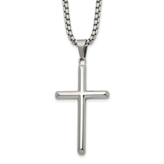 Chisel Stainless Steel Polished Cross Pendant on a 24 inch Box Chain Necklace (99559)