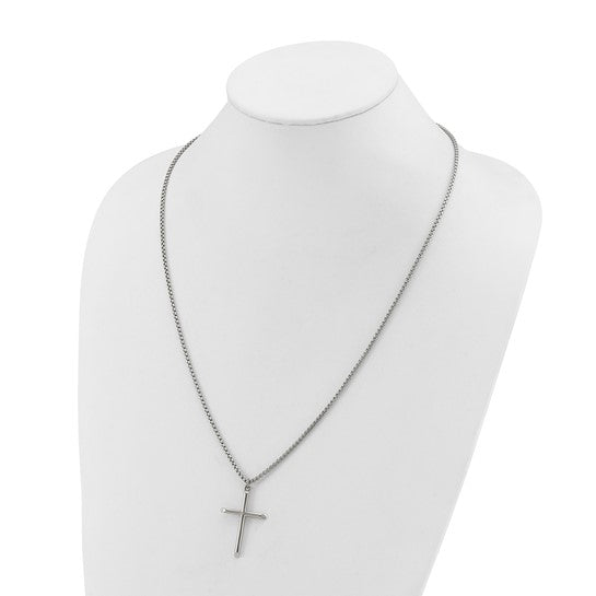 Chisel Stainless Steel Polished Cross Pendant on a 24 inch Box Chain Necklace