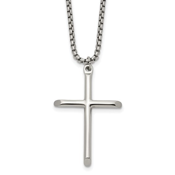 Chisel Stainless Steel Polished Cross Pendant on a 24 inch Box Chain Necklace (99563)