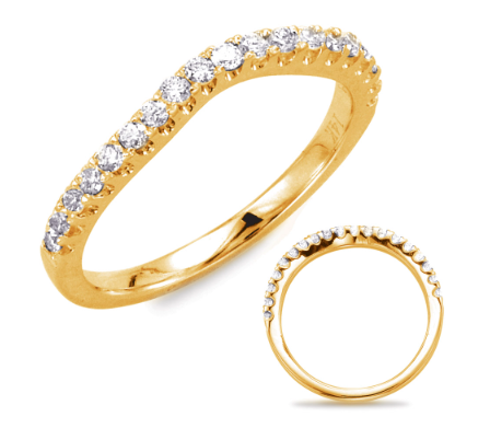  This band is available in 14K Yellow Gold. There are a total of 19 stones. There are round diamonds with a total carat weight of 0.32ct set in a Shared Prongs setting