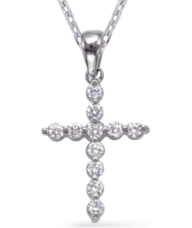 This pendant is available in 14K White Gold. There are a total of 11 stones. There are round diamonds with a total carat weight of 0.33ct set in a Prong Set setting