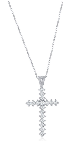 Sterling Silver CZ Cross Necklace