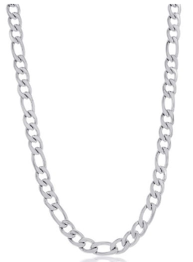 Stainless Steel 7mm Figaro Chain Necklace 24 Inches (99688)