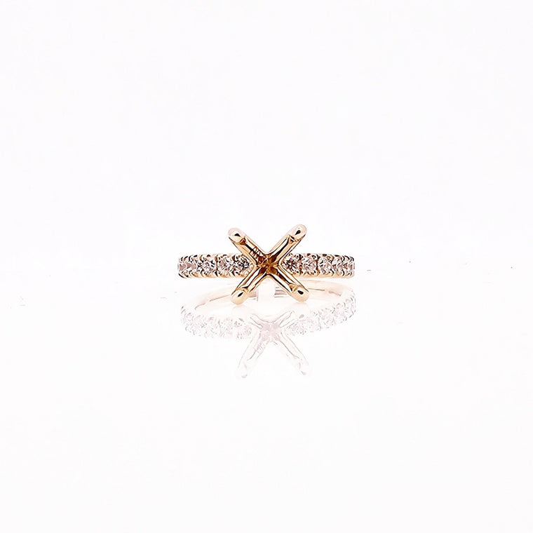 14K Yellow Gold Round brilliant cut diamond semi-mount low profile Engagement Ring Semi-Mount (99737)