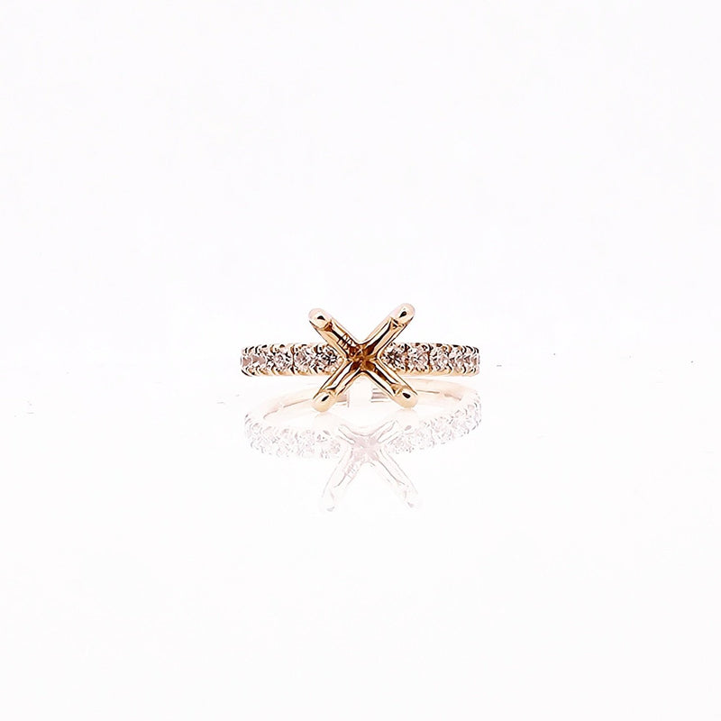 14K Yellow Gold Round brilliant cut diamond semi-mount low profile Engagement Ring Semi-Mount 