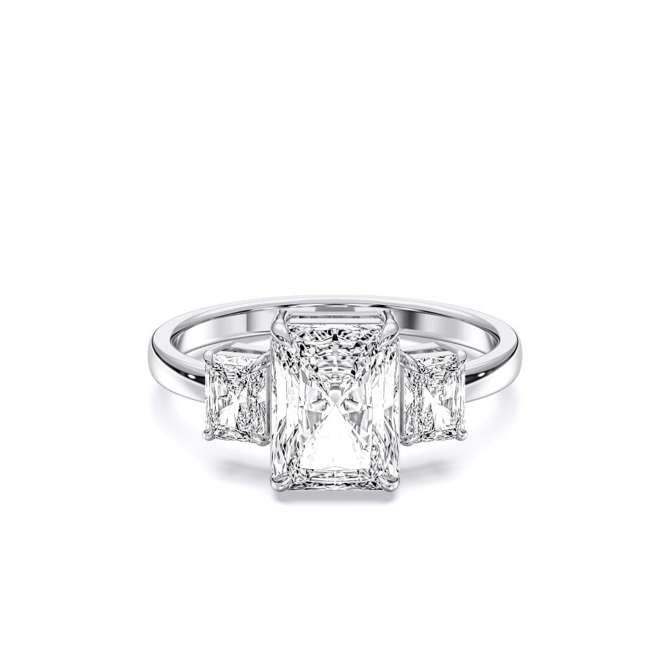 Lab-Grown 14K White Gold Three Diamond Radiant Cut Engagement Ring – 3.08CTW