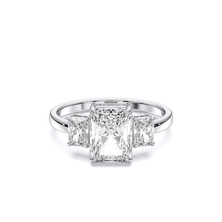 Lab-Grown 14K White Gold Three Diamond Engagement Ring Radiant Cut  3.08CTW (100867)