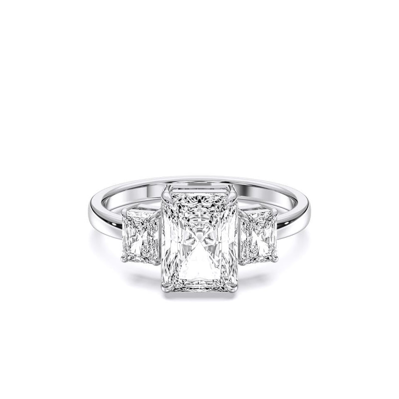 Lab-Grown 14K White Gold Three Diamond Radiant Cut Engagement Ring – 3.08CTW