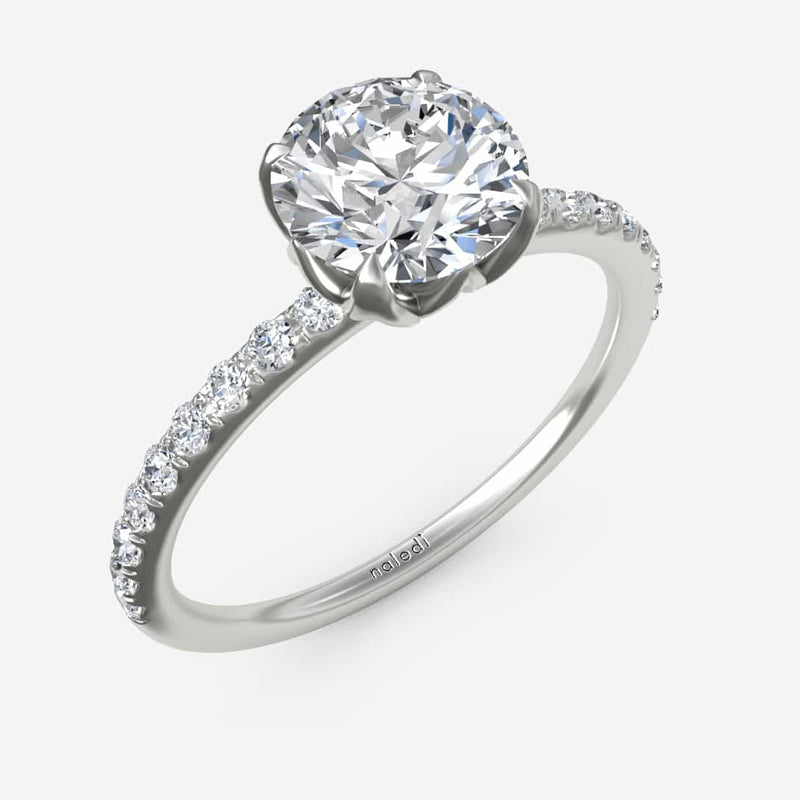 Naledi 14K white gold semi mount ring with oval-cut center setting, featuring a 4-prong tulip head and polished cathedral-style design (center stone not included)