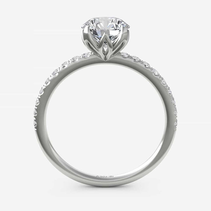 Naledi 14K white gold semi mount ring with oval-cut center setting, featuring a 4-prong tulip head and polished cathedral-style design (center stone not included)