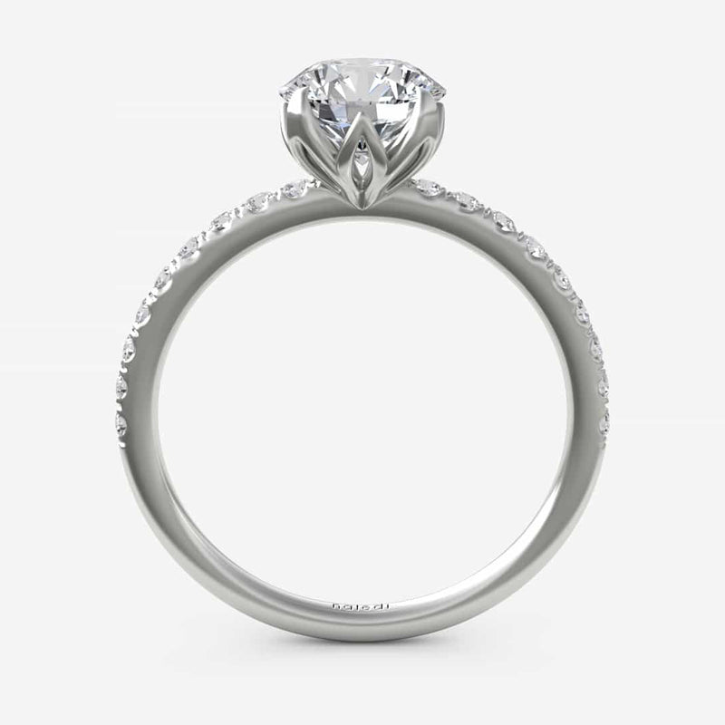 Naledi 14K white gold semi mount ring with oval-cut center setting, featuring a 4-prong tulip head and polished cathedral-style design (center stone not included)