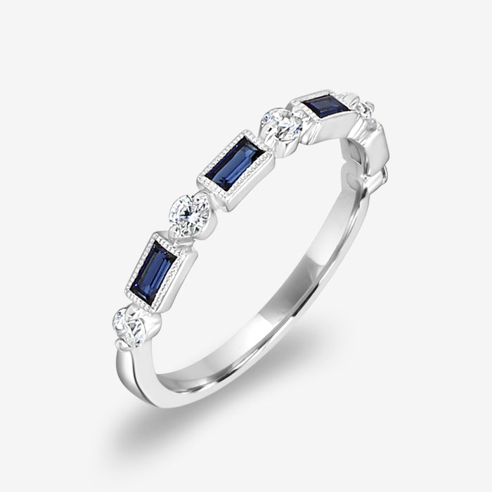 14K White Gold band diamond and sapphire.